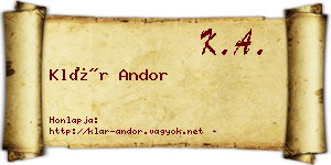 Klár Andor névjegykártya